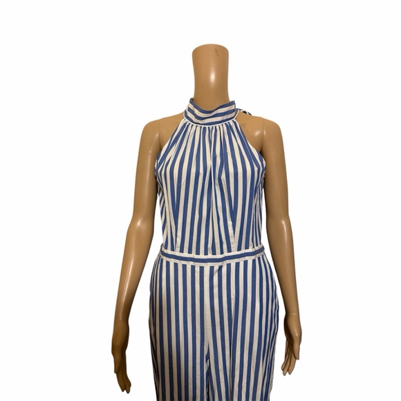 J. Crew Blue and White Striped Halter jumpsuit - Picture 4 of 7